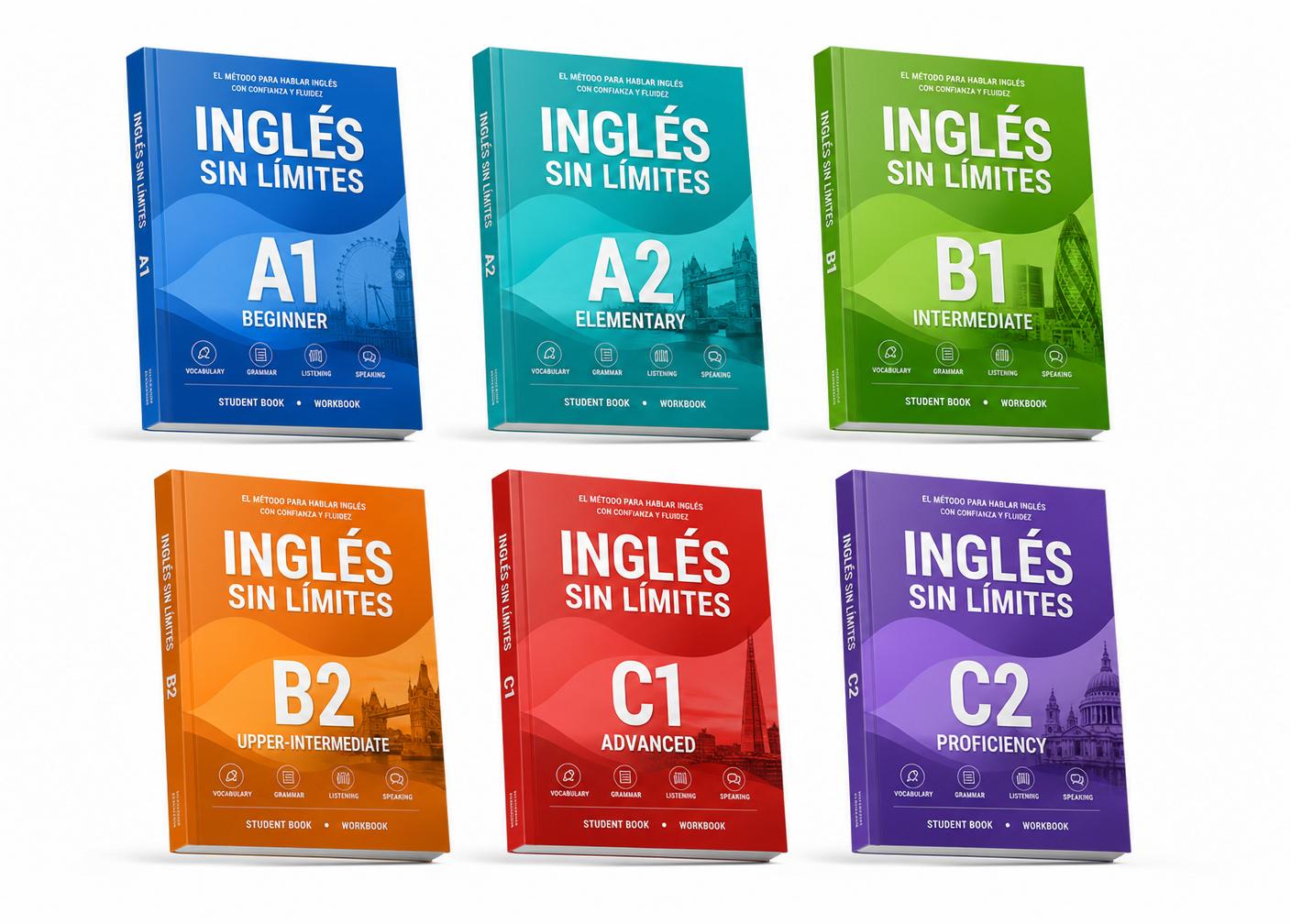 Colección de 6 libros de Inglés Sin Límites: A1 al C2